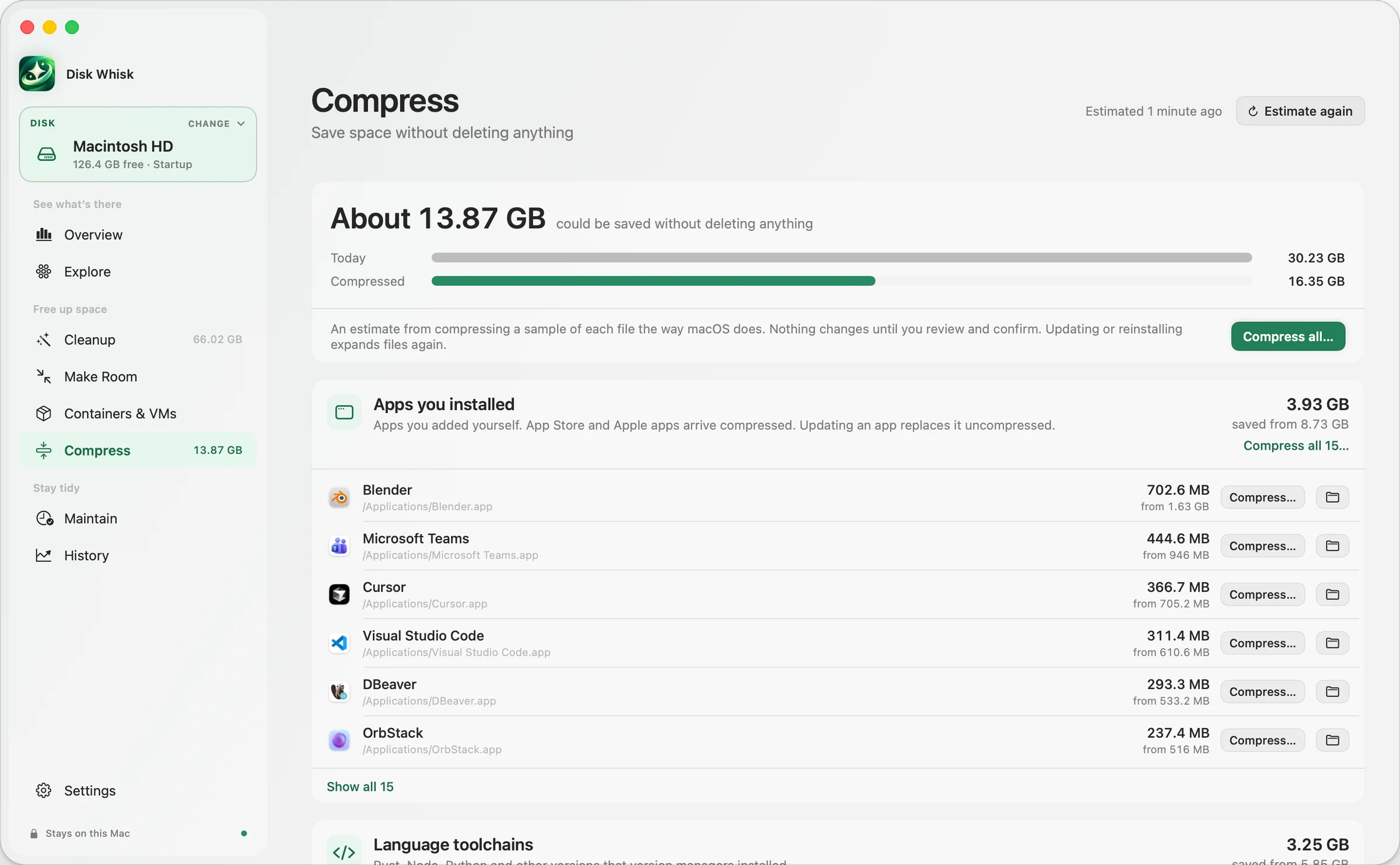 Compress in Disk Whisk